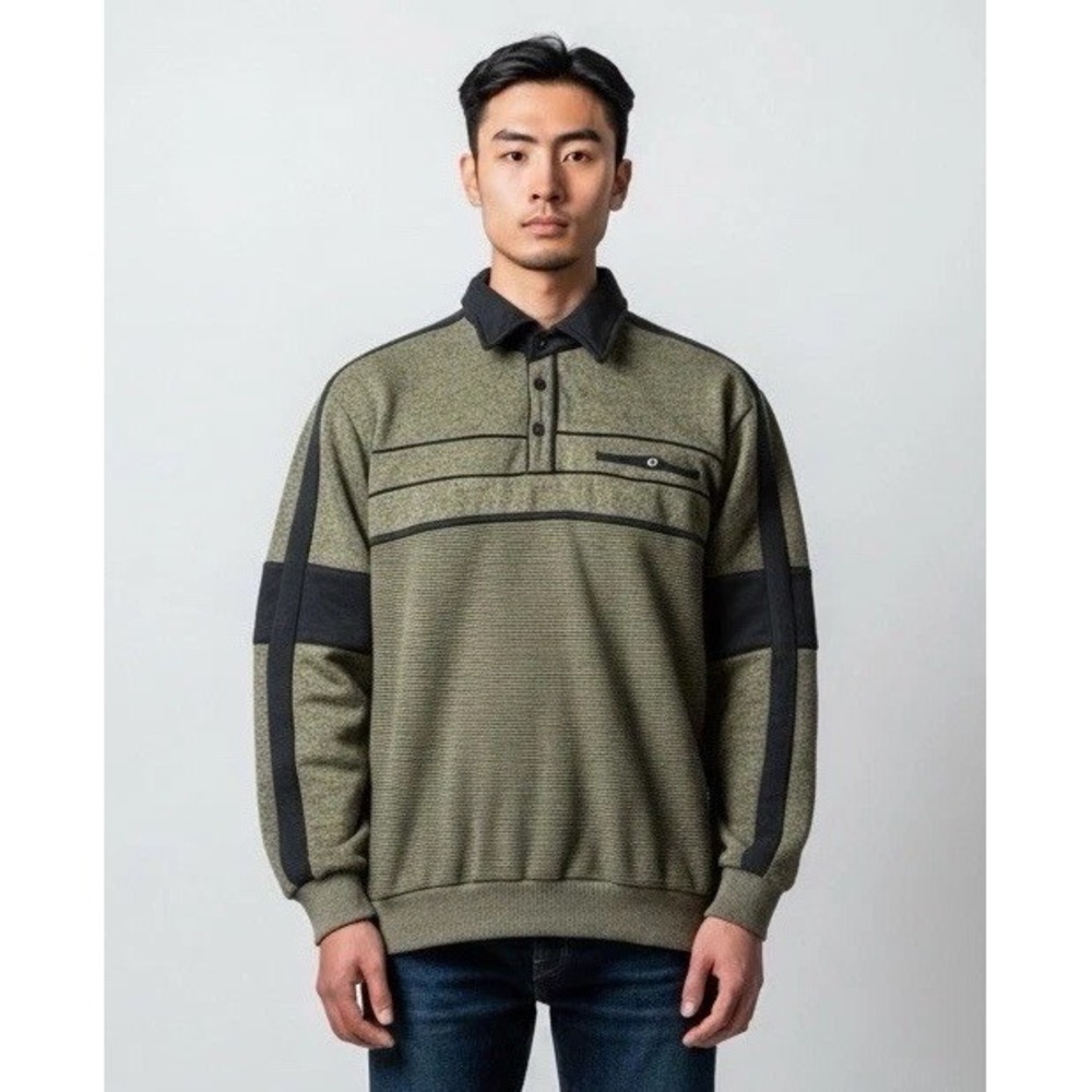 Vintage 90s‎ Knit Rugby Shirt Mens Medium Olive Elbow Patch Sweater Polo USA